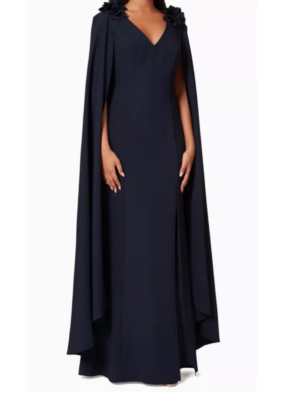 NWT Marchesa Notte Cape-effect floral-appliquéd cady gown 4